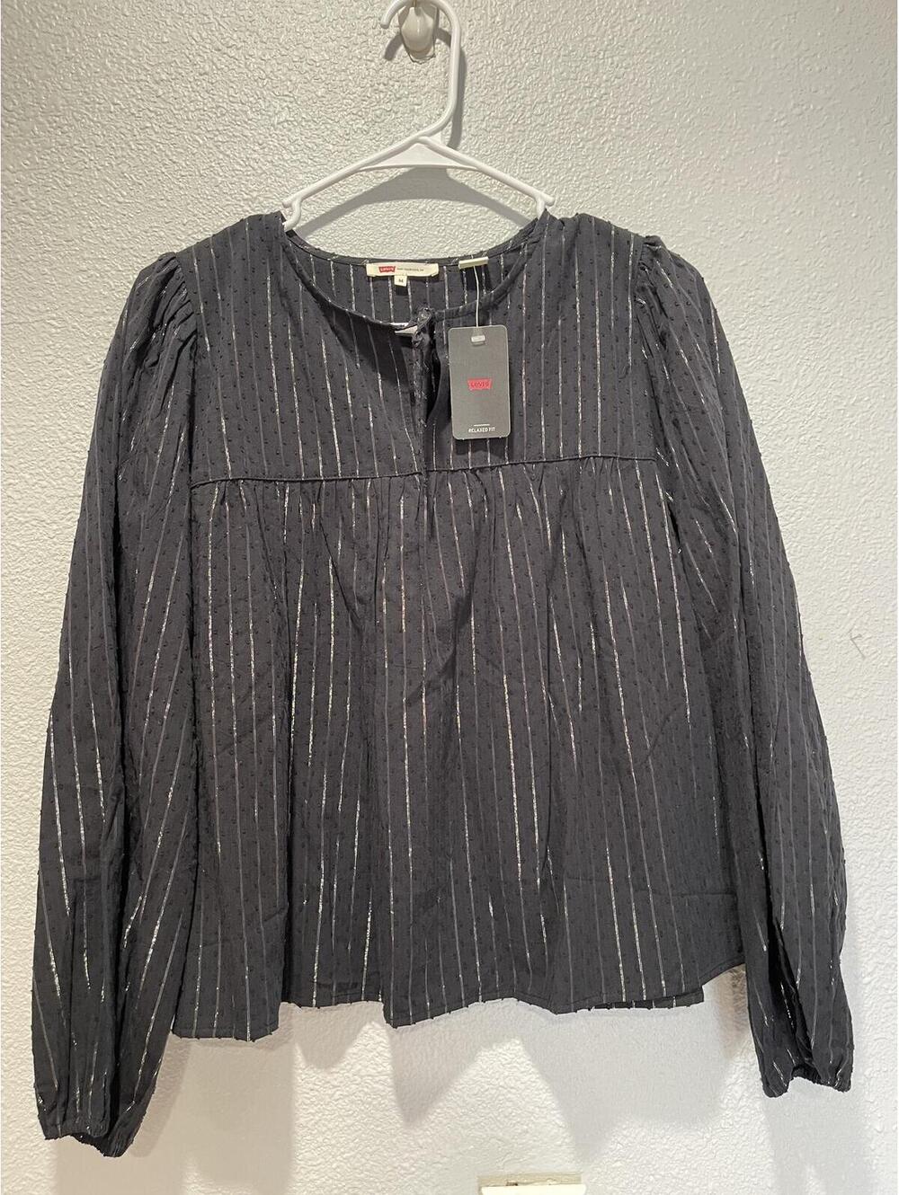 Levi's Women's Long Sleeve Black Metallic Stripe Blouse Size
